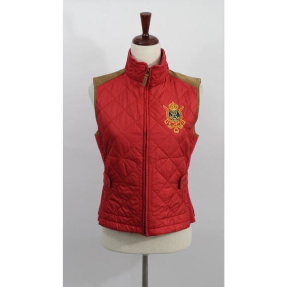 RALPH LAUREN Sz M Medium Red Suede Trim Vest Crest - Picture 8 of 8